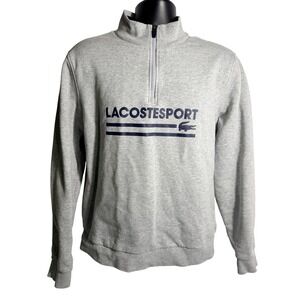 Lacoste Sport Sweatshirt Mens XL Gray 1/4 Zip Mock Neck Fleece Logo Pullover